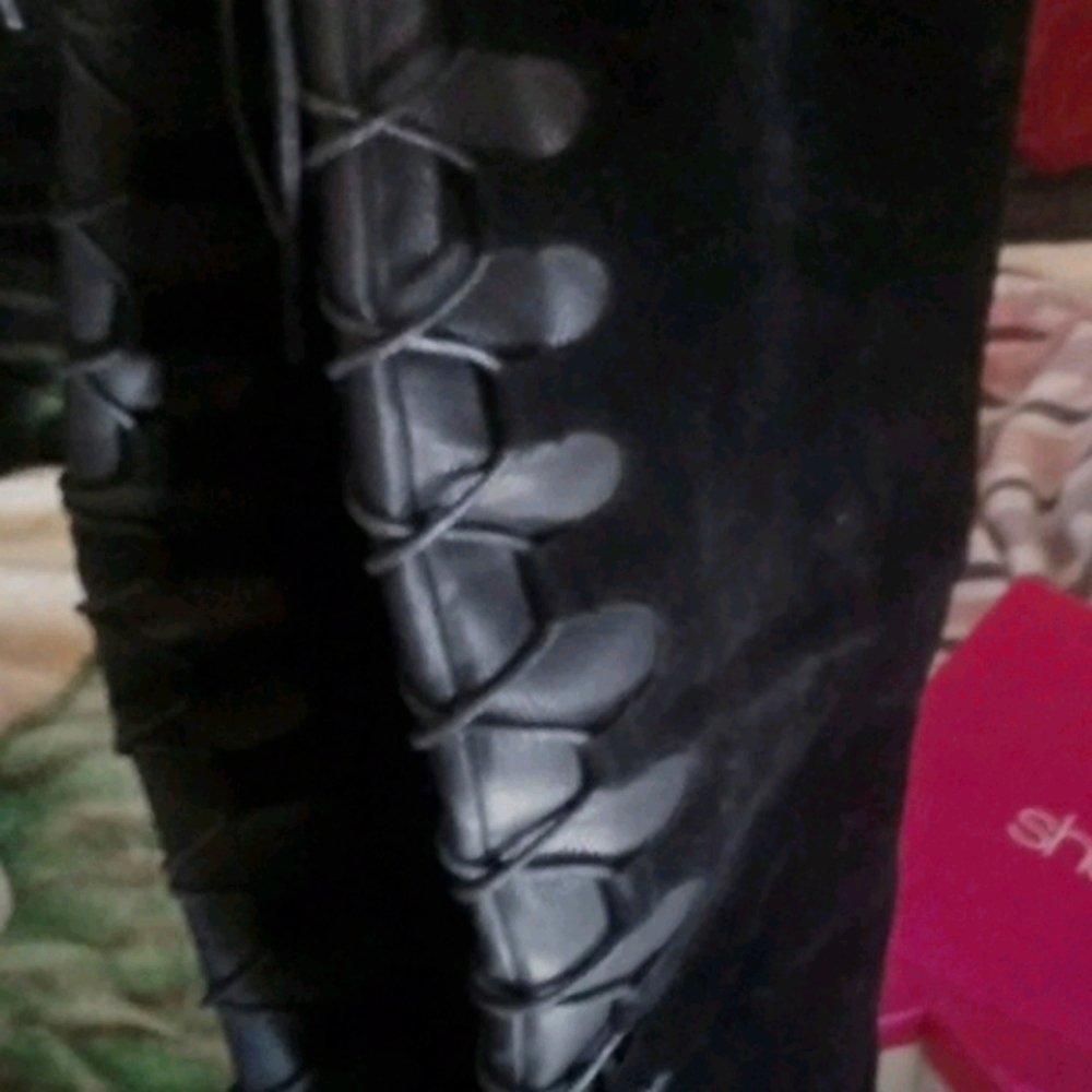 Thigh high black wedge boots